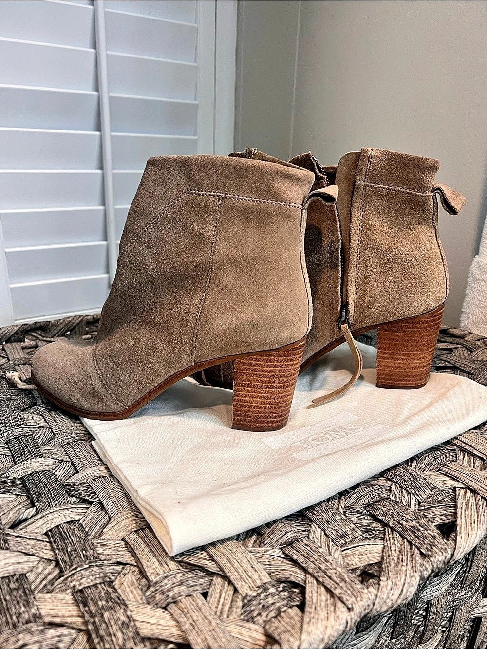 TOMS Suede Heeled Ankle Boots in Taupe